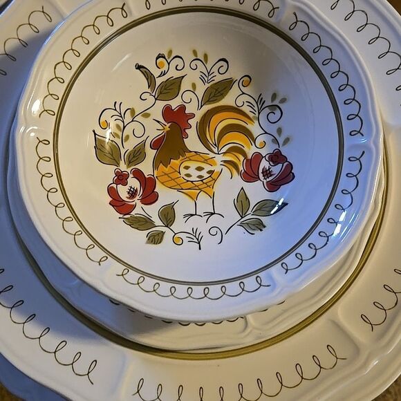 Vintage Mikasa Terra Stone Heritage 7125 Rooster Plate Cup Mug Dinnerware Set 32 - Picture 6 of 16